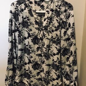 Oasis Black & White Long Paisley Blouse